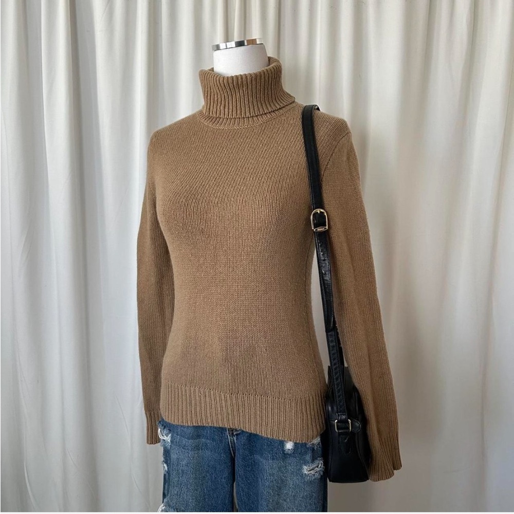 Vintage Cashmere Wool ribbed turtleneck sweater Tan Small. - Picture 4 of 8